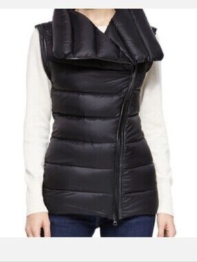 Mackage black long puffer vest Leather Trim